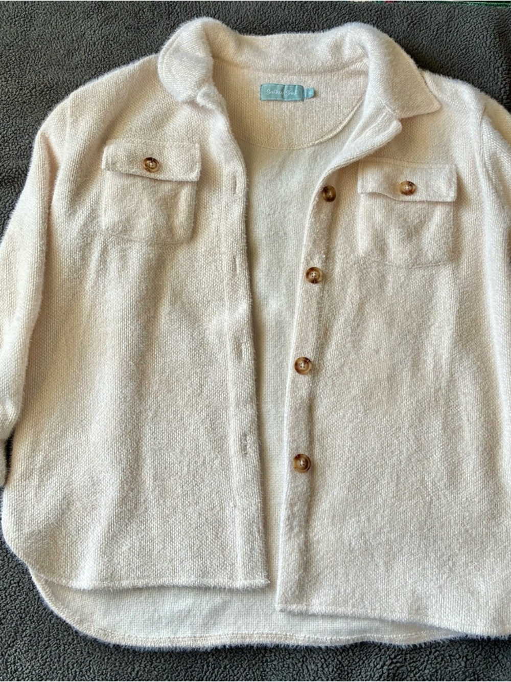 Soft Cream Button-Front Women's Sweater Shirt Jacket